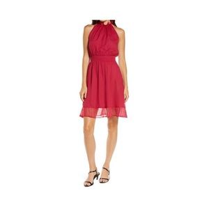 Pink high neck wedding guest mini dress
